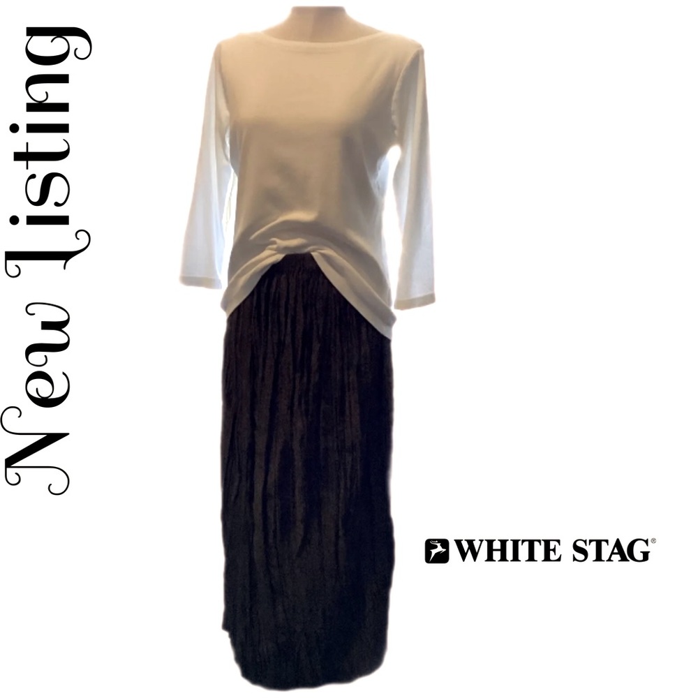 White Stag 4/6 Midi Peasant Skirt Black Elastic Waist Summer Boho Cottage